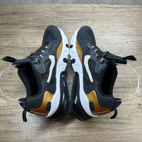 Nike~Boy’s~Air Max 270 React (BQ0103-005) Black/Gold Sneakers~Size 4.5 - Picture 6 of 8